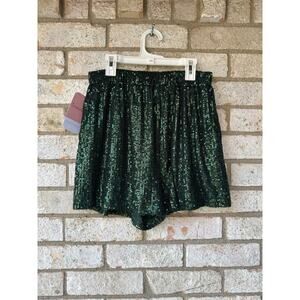 Newbury Kustom Green Sequin Shorts Size L
